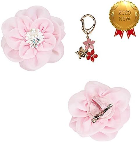 Blueberry Pet Princess Accessory Set of Floral Collar Accessory and Pedant for Dogs & Cats, Pink Flower Decor and Pendant