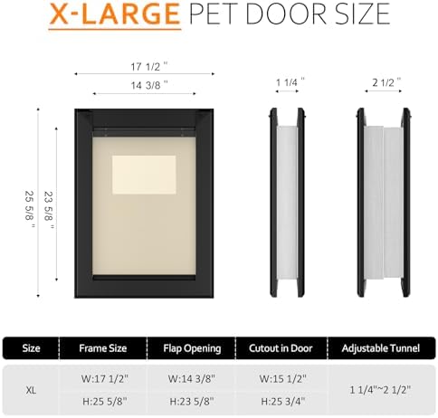 [Classicmacher] Aluminum Heavy Duty X-Large Dog Door Up to 200lbs Black