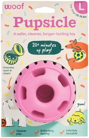 WOOF Pupsicle Interactive Dog Ball Toy for Dogs Large 25-75 lbs - Pink | Long-lasting enrichment toy for medium/large dogs, easy-fill design, low-mess play, made of natural rubber, easy to clean