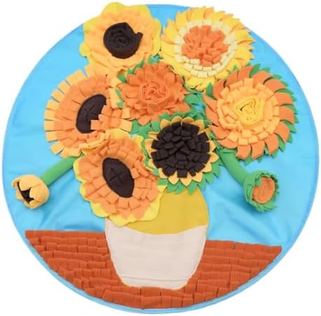 Dog Snuffle Mat Interactive Round Shape Sniff Feeding Food Mats Pet Foraging Treat Dispenser Toy Slow Feeder for Dogs Rabbits (Sunflower)