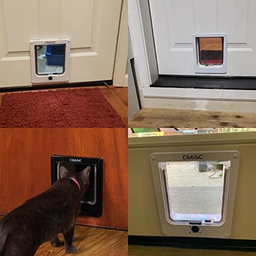 CEESC Medium Cat Door for Interior/Exterior, for Pets <15.75", White | Rotary 4-Way Lock, Weatherproof, Fits doors 1.26-2.14", Adjustable tunnel depth, Upgraded version