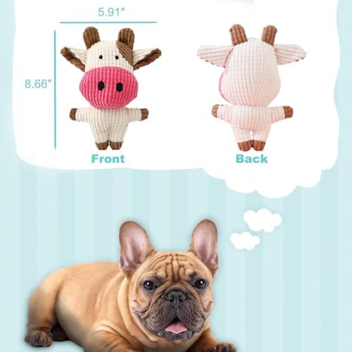 Plush Dog Toy - Squeaky Puppy Chew Toy for Small, Medium, Large Dogs (Cow)