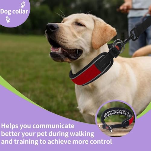 Martingale No Pull Dog Collar for Large Medium Dogs Training Walking, Heavy Duty Nylon Reflective Adjustable Anti Pull Slip Collar with Buckle S Red