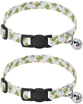 Cute Green Cartoon Dragons Adjustable Buckle Dog Collar 2 Pack Collar for Kitten