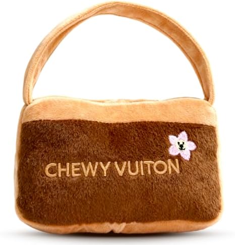 Dog Diggin Designs Chewy Vuiton Brown Blossom Plush Dog Toy Purse | Luxury-Inspired Parody Designer Handbag with Squeaker, Soft Plush Fashion Dog Toy – Haute Couture Purses & Handbags