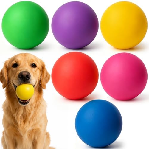 6 Pack of Rubber Dog Balls, 2.4 Inch Small Rubber Tennis Balls for Dogs Fetch Training, High Bounce and Floatable Pet Puppy Toys for Park Beach Interactive Playing