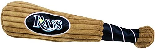 MLB Tampa Bay Rays Baseball Bat Toy for DOGS & CATS. Soft Corduroy Plush Dog Toy with Inner SQUEAKER, MLB Chew Toys for Dogs or Cats. Durable Fun Interactive Dog Toy with Team Names and Logo