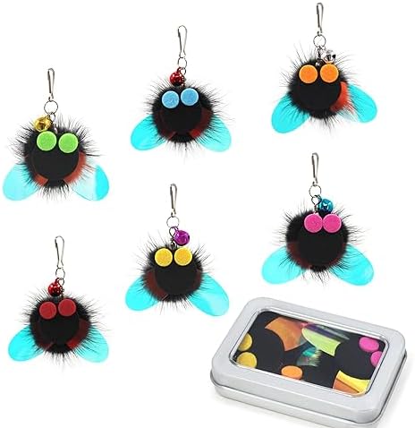 SONGWAY Cat Toy Wand Refills - 6 PCS Insect Shaped Furry Cat Toys Replacement, Interactive Cat Toys for Indoor Cat Kitten