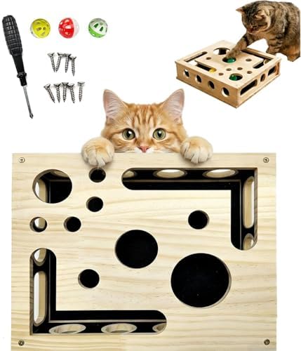 Cat Scratch Puzzle Enrichment Box, Interactive Cat Toy for 3 Balls, Integrated Cat Nail File Scratcher - Stress Free Alternative to Clippers & Grinders for Indoor Cats