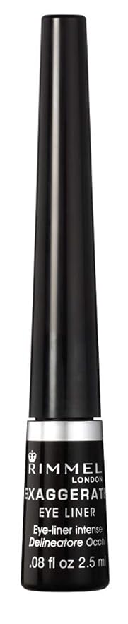 Rimmel London Scandaleyes Exaggerate Liquid Eyeliner, Intense Color, Long-Wearing, Waterproof, 001, Black, 0.08oz