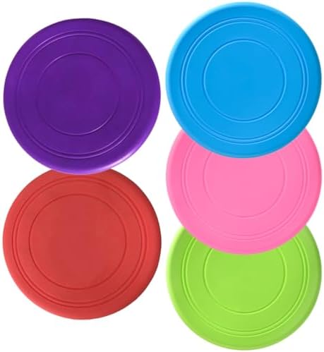 SHINEOFI 5pcs Dog Flying Disc for Puppies, Sturdy Floating Chewable Interactive Throwing Plates for Outdoor Training and Play, Set (Blue, Red, Purple, Green, Pink)
