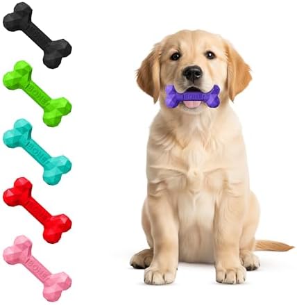 Natural Rubber Dog Toys for Small Dogs & Puppies - Durable Dental Dog Bone Toy for Indoor & Outdoor Play - Interactive Tough Teething Toy for Boredom Relief - For 25 lbs Small Dogs (Purple)
