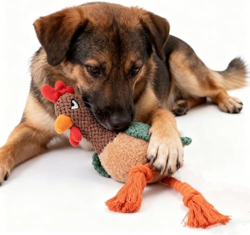 Plush Chicken Dog Toy with Squeaker and Rope Legs for Small Dogs
