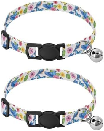 Blue Birds Bell Collar for Small Dogs 2 Pack Dog Collar Adjustable 10.6 to 17.1 Inches