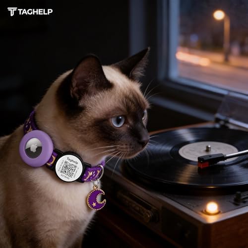 Breakaway Cat Collars with Bell Moons Stars Cute Kitty Adjustable Safe Kitten Collars with Pendant Glow in The Dark,Airtag Cat Collar, Air tag Safety Buckle (Purple)