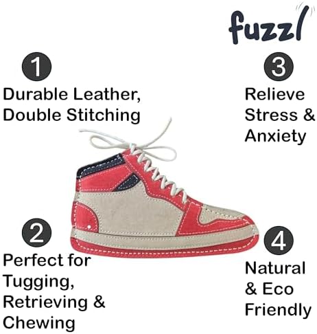 Fuzzl Eco Leather Sneaker Toy Natural and Tough Dog Toys - Long Lasting Chew Toys for Aggressive Chewers - Strong Dog Toy for Dogs and Puppy