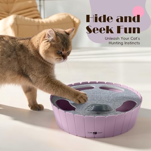 Pawaboo Interactive Cat Toy with Running Mouse, Automatic Track Kitten Toy | Electronic Motion Cat Toy for Indoor Cats, Pop and Play Hide Seek Cats Toys Hunting Mouse for Kitty Play Exercise, Purple
