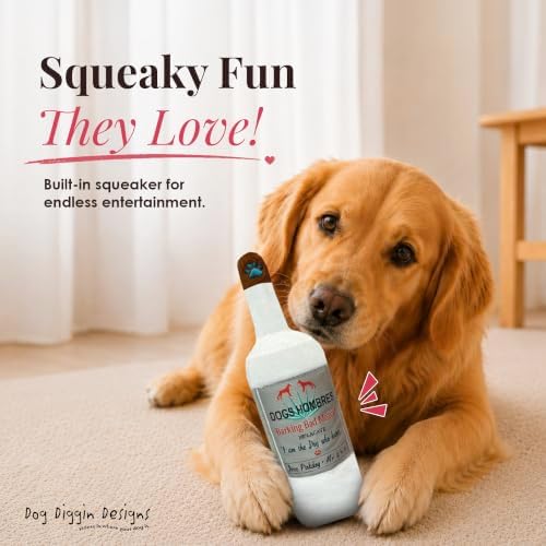 Dog Diggin Designs Dogs Hombres Barking Bad Mezcal Plush Dog Toy | Luxury-Inspired Parody Drink Bottle Dog Toy with Squeaker, Soft Plush Novelty Dog Toy – Shaken, Not Stirred!