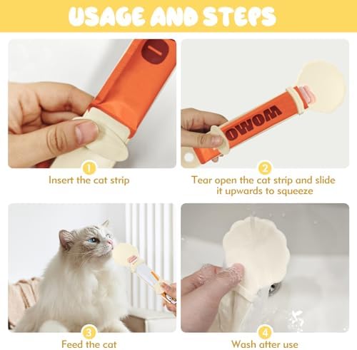 3 Pack Cat Treat Squeeze Spoon Pet Feeding Tool | Multi Function Lickable Puree Feeder for Cat Liquid Snack, Wet Food & Squeeze Treat Strips, 3 Assorted Colors