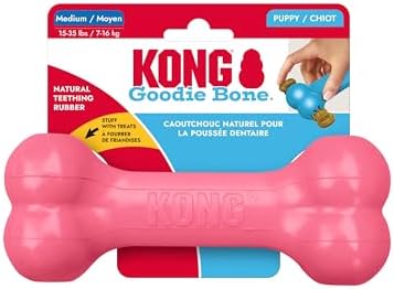 KONG Puppy Goodie Bone, Natural Rubber Chew, for Medium Puppies, Pink