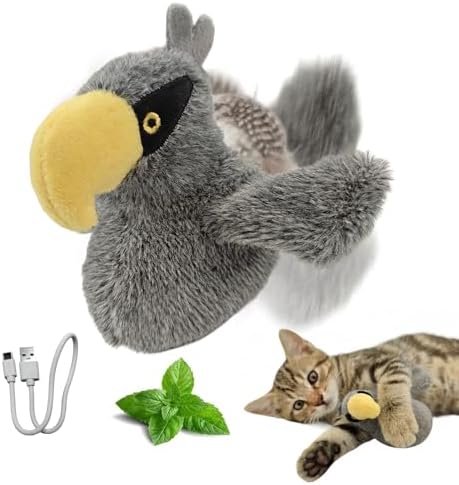 Puffluv Flapping Cat Toy,Interactive Shoebill Flapping Bird,CAN NOT Fly Auto Chirping & Beating Wings 6 Modes, USB Charging with Catnip for Indoor Kittens Active Fun