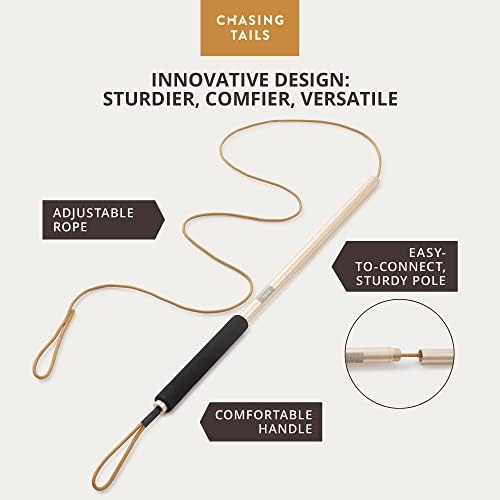 Chasing Tails Flirt Pole for Small Dogs - 26 Inch with 70 Inch Rope and Two Toys -Interactive Play Equipment for Small and Medium Breeds - Durable and Fun Exercise Tool for Active Pets