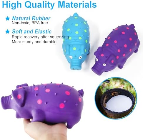 Squeaky Pig Dog Toys, Interactive Durable Latex Rubber that Oink Pig Chew Toy for Medium Large Dogs 2 Pack (Blue+ Purple)