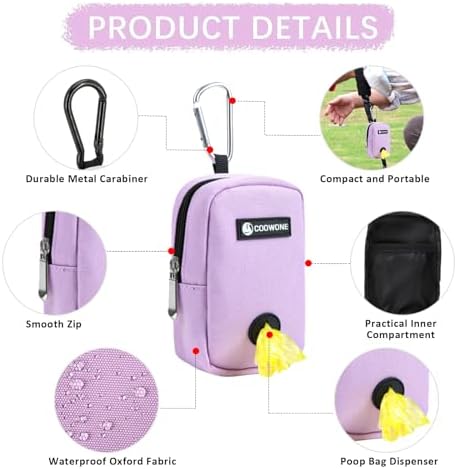 Small Treat Pouch with Dog Bags Dispenser, Portable Walking Bags, Purple