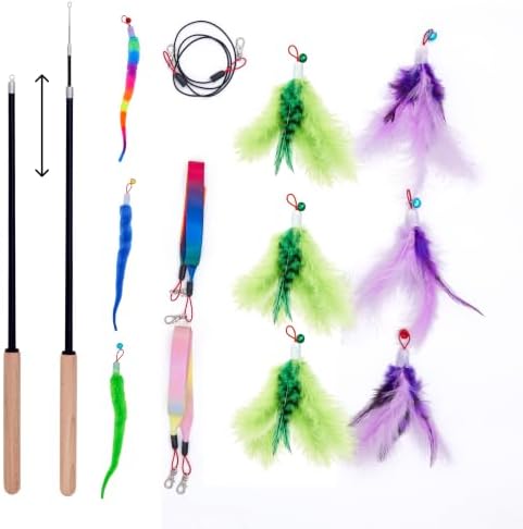 Interactive Cat Wand Toy with Feather Refills, Cat Teaser Toy for Kittens