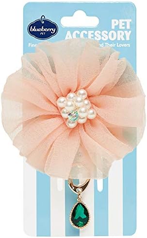 Blueberry Pet Iconic Accessory Set of Floral Collar Slide Hair Clip and Pedant for Dogs & Cats, Flower Decor and Green Waterdrop Pendant