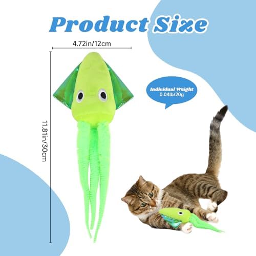 Andiker Cat Toy with Catnip, Squid Shaped Cat Chew Toy with Long Tentacle and Crinkle Paper Interactive Kitten Toy for Kittens & Adult Cats (Green)