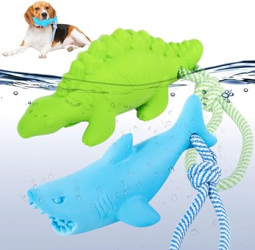 Floating Toy for Aggressive Chewers - Interactive Fetch & Play Dog Beach Toy Set: Shark + Dino