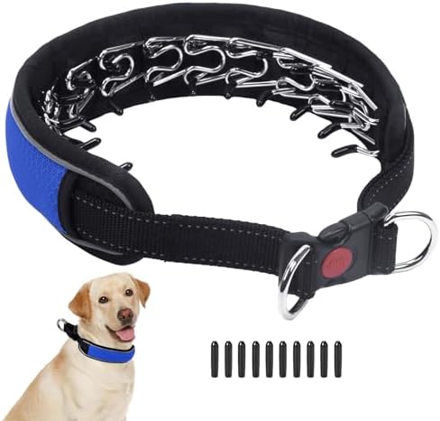 Martingale No Pull Dog Collar for Large Medium Dogs Training Walking, Heavy Duty Nylon Reflective Adjustable Anti Pull Slip Collar with Buckle L Blue