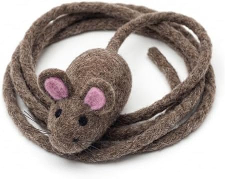 Glaciart One XXL Felt Mouse Cat Toy – 6” Body + 98” Tail – Large Cat Enrichment Toy – 100% Natural Wool with Catnip – Interactive Teaser for Big Cats – Safe Non-AZO Dyes