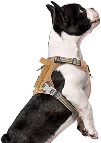 BUMBIN Tactical Dog Harness for Small Dogs No Pull, Famous TIK Tok No Pull Puppy Harness, Fit Smart Reflective Pet Walking Harness for Training, Adjustable Dog Vest Harness with Handle Brown S