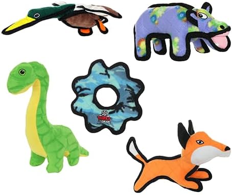 TUFFY® 5 Pack Jr Duck, Hippo, Fox, Brachiosaurus & Gear Ring Dog Toys