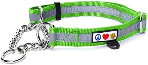 Pawtitas Martingale Dog Collar with Chain a Reflective Dog Training Collar for Medium Dogs | Nylon No Pull Dog Collar for Medium Dog - Green
