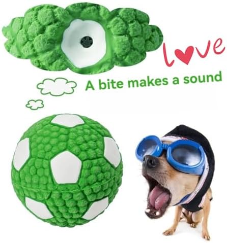 Squeaky Chew Dog Toys Interactive Sports Balls with Squeaker Soft Latex Rubber Bouncy Fetch Ball Toy (Soccer, Volleyball, Football, Tennis) for Puppy & Dog (Soccer-Green,Large)