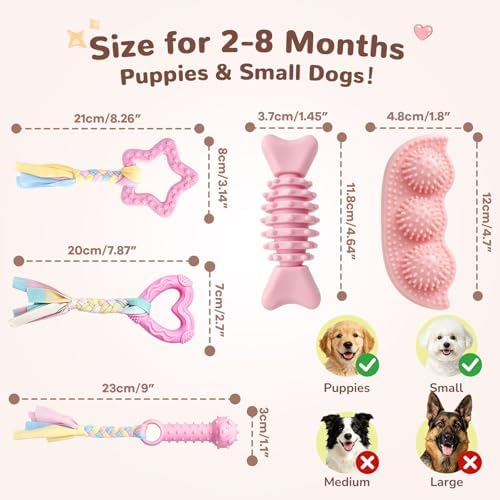 5 Pack Puppy Chew Toys for Small Dogs,Puppy Teething Toys for Small Puppies,Soft Rubber Dog Toys for Small Breed Interactive Chew Toys to Keep Them Busy (Pink)