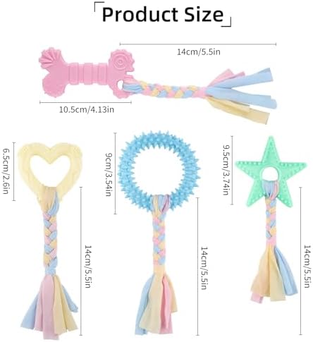 4 PCS Puppy Chew Toys for Teething Small Breed, Puppy Teething Ring, Soft Rubber Durable Dog Teething Toys, Rope Dog Toys, Funny Interactive Toy, Puppy Toys for Small Puppies, Dog Toys Set (Style 9)