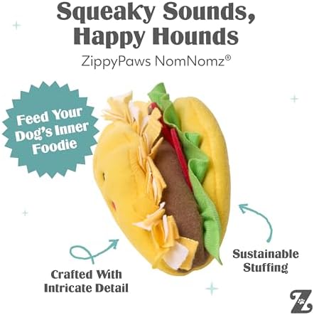 ZippyPaws NomNomz Dog Squeaky Toys to Keep Them Busy, Pet Products - Taco