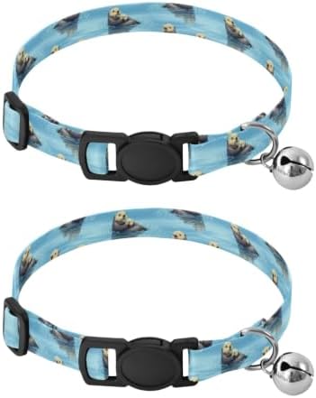 2 Pack Small Dog Collar Sea Otters Dog Bell Collar, Adjustable 10.6 to 17.1 Inches