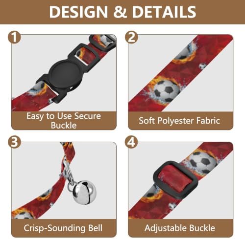 Soccer Balls Flames Comfortable Cat Collar, 2 Pack Cat Collars with Bell