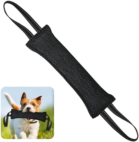 Dog Tug Toy Dog Bite Pillow Pull Toy with 2 Strong Handles Perfect for Tug of War, Puppy Interactive Play, Tear Resistant Bite Training Toys for Small Medium Large Dogs (Dark Black-Line)