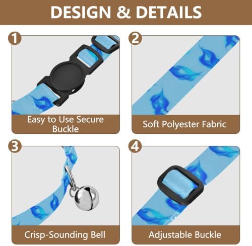 Blue Flame Flowing Small Dog Collar 2 Pack Collar for Kitten Adjustable 10.6 to 17.1 Inches