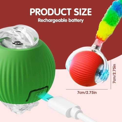 2PCS Interactive Cat Toy Rolling Ball Chewie Viral Dog Ball with Tail