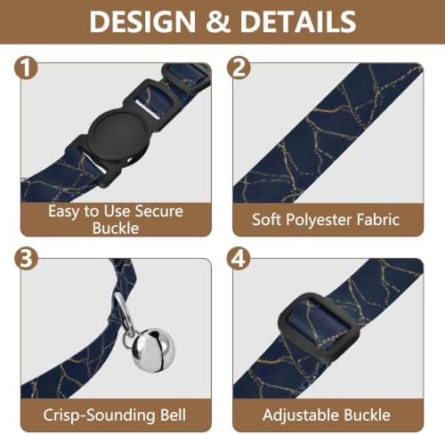 2 Pack Puppy Collar Marble Navy Cat Bell Collar, Adjustable 10.6 to 17.1 Inches