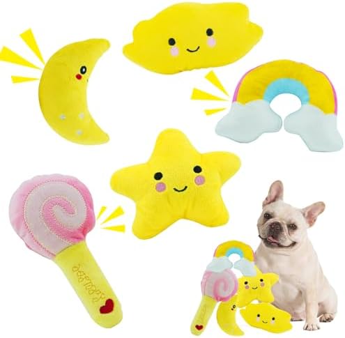ASOCEA Small Dog Toys 5 Pack, Squeaky Plush Puppy Toys,Yellow