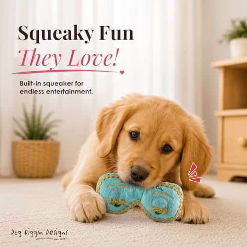 Dog Diggin Designs Sniffany & Co Plush Eye Mask Dog Toy | Luxury-Inspired Parody Fashion Accessory with Built-in Squeaker, Soft Plush Novelty Dog Toy & Chic Playtime Accessory