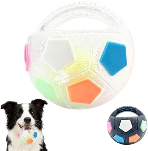 The Mellow Dog Calming Ball with Handle, Strong and Durable Interactive Football Shape Balls, Dogs Football Toy for Water Play,Training & Outdoor Games (With Squeaky Tennis Ball Inside) (White)